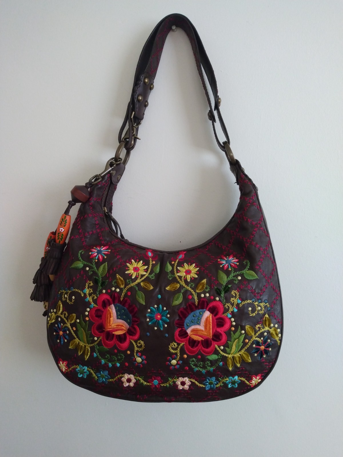 ISABELLA FIORE Embroidered Leather Hobo Bag