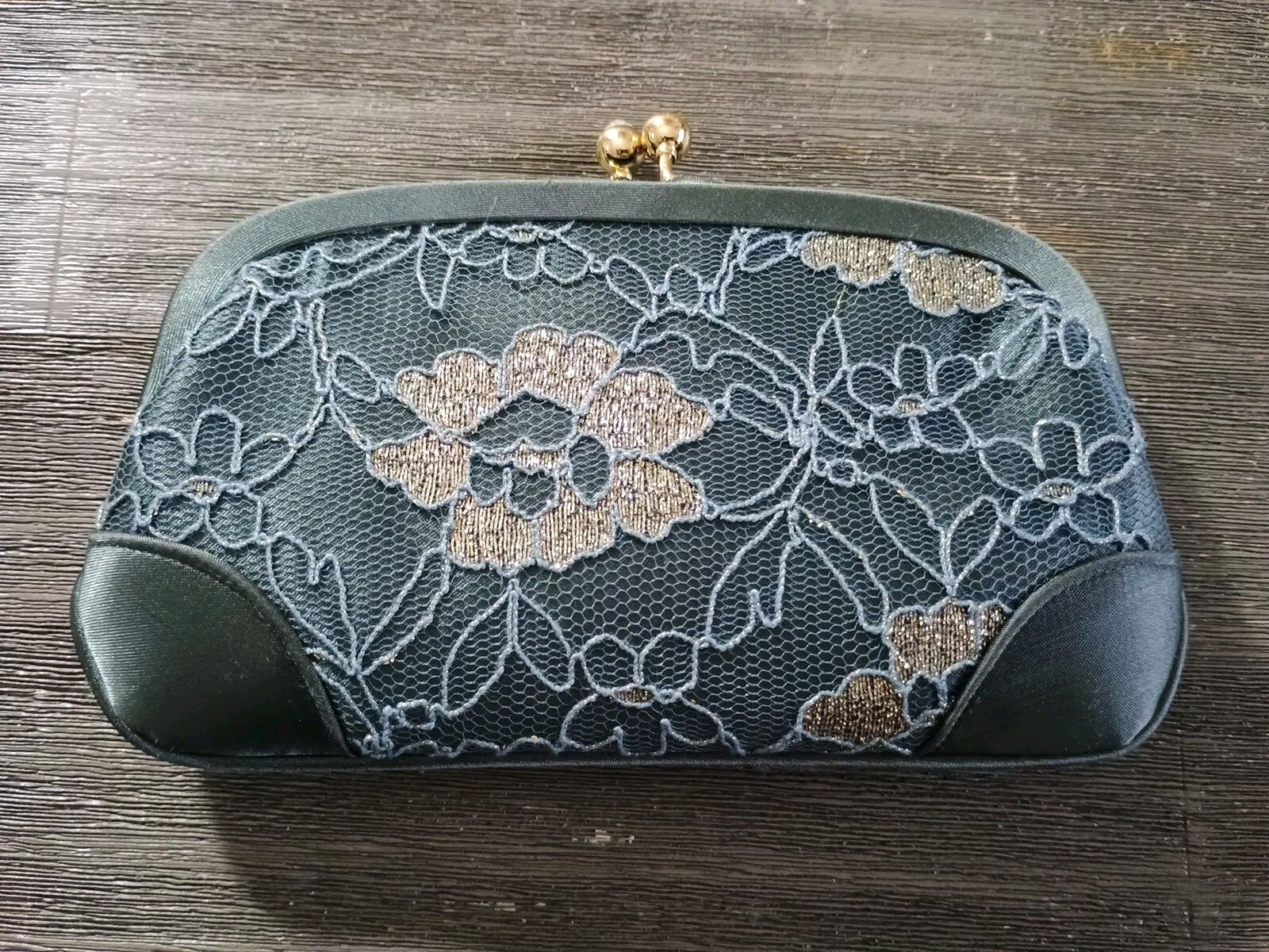 Kate Landry Steel Gray Blue Gold Lace Clutch Crossbody Purse New