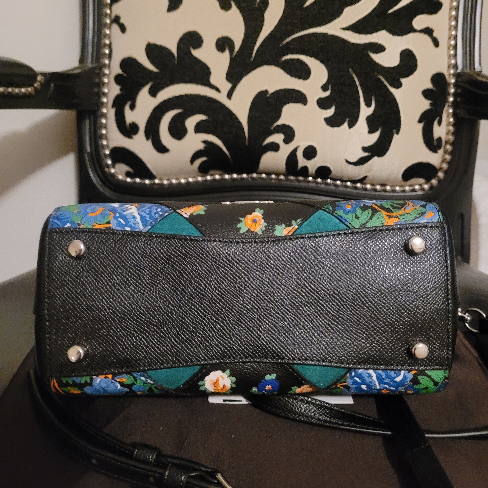 COACH Swagger Green, Black & Floral Patchwork Leather Satchel/Shoulder Bag NWOT