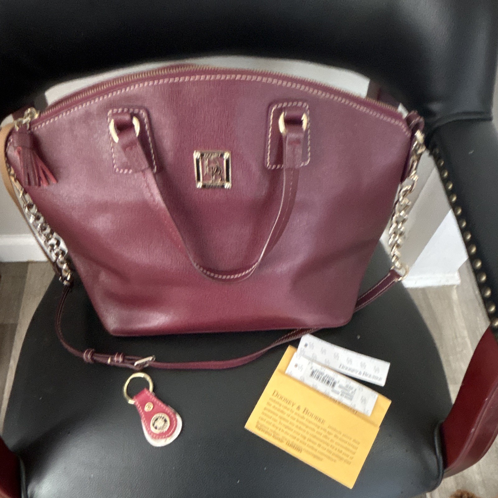 Dooney & Bourke Burgundy Satchel Top Handle Zip Gold Hardware Tassel, Strap