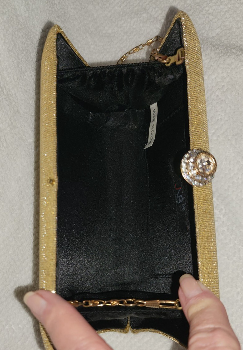 JNB Metallic Gold Glitter Evening Women’s Clutch Bag Rhinestone