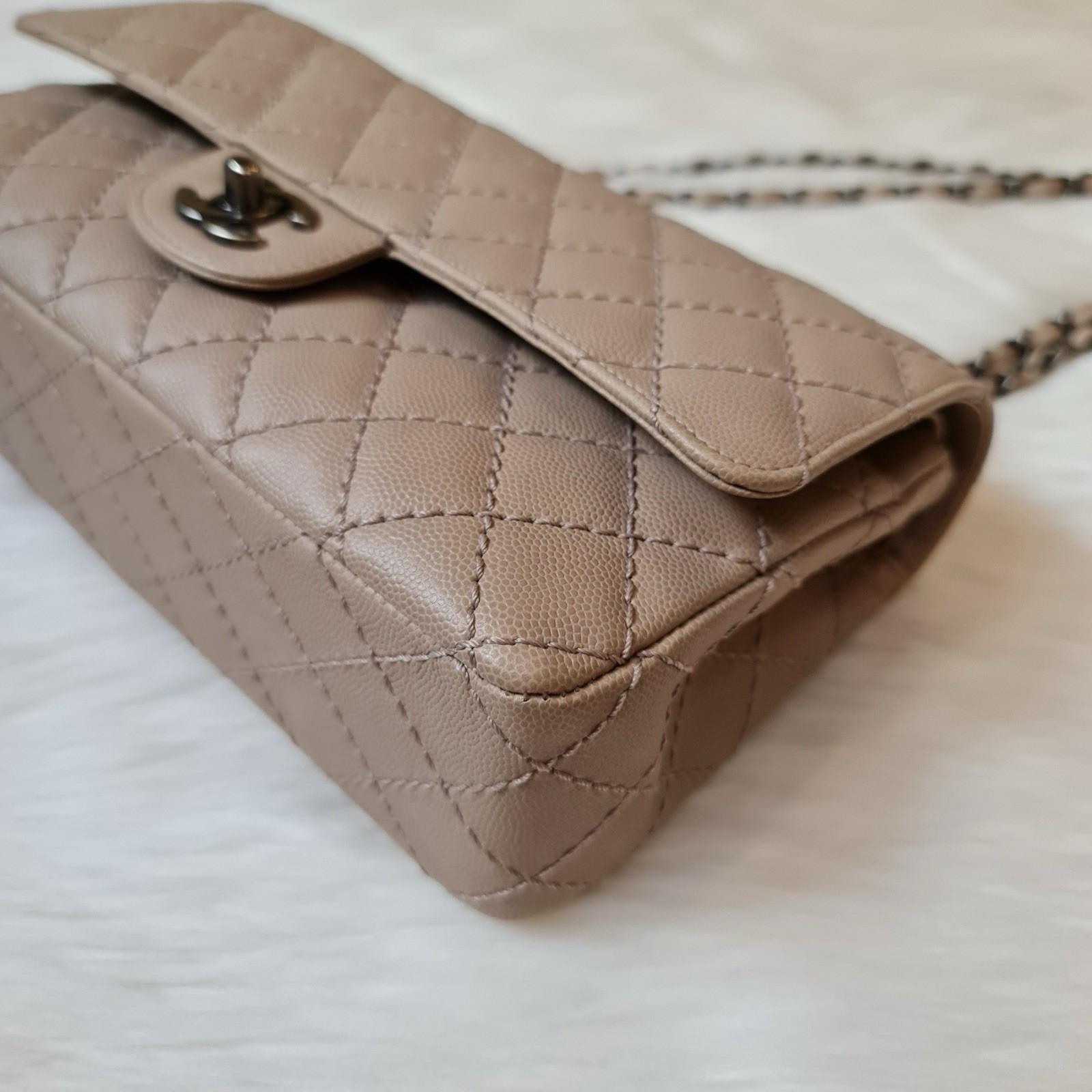 Chanel Classic Medium Double Flap Bag Beige Caviar Ruthenium Hardware 2017