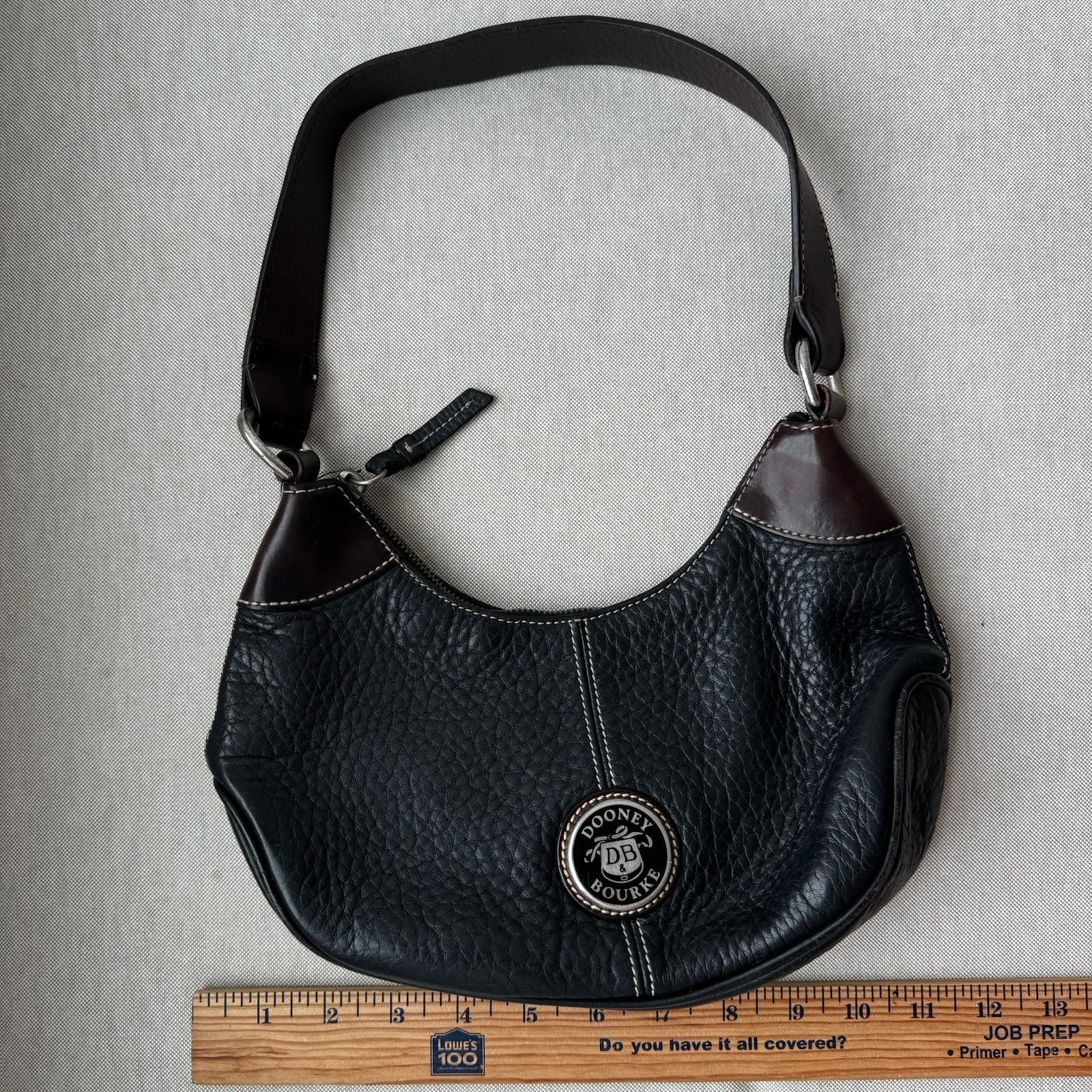 Vintage Dooney & Bourke Black Pebble Brown Flat Leather Hobo Shoulder Bag Y2K
