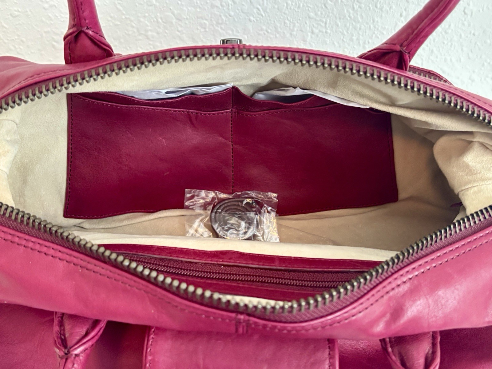 Botkier Trigger Satchel Red Leather Multi Pocket Silver Hardware NWOT