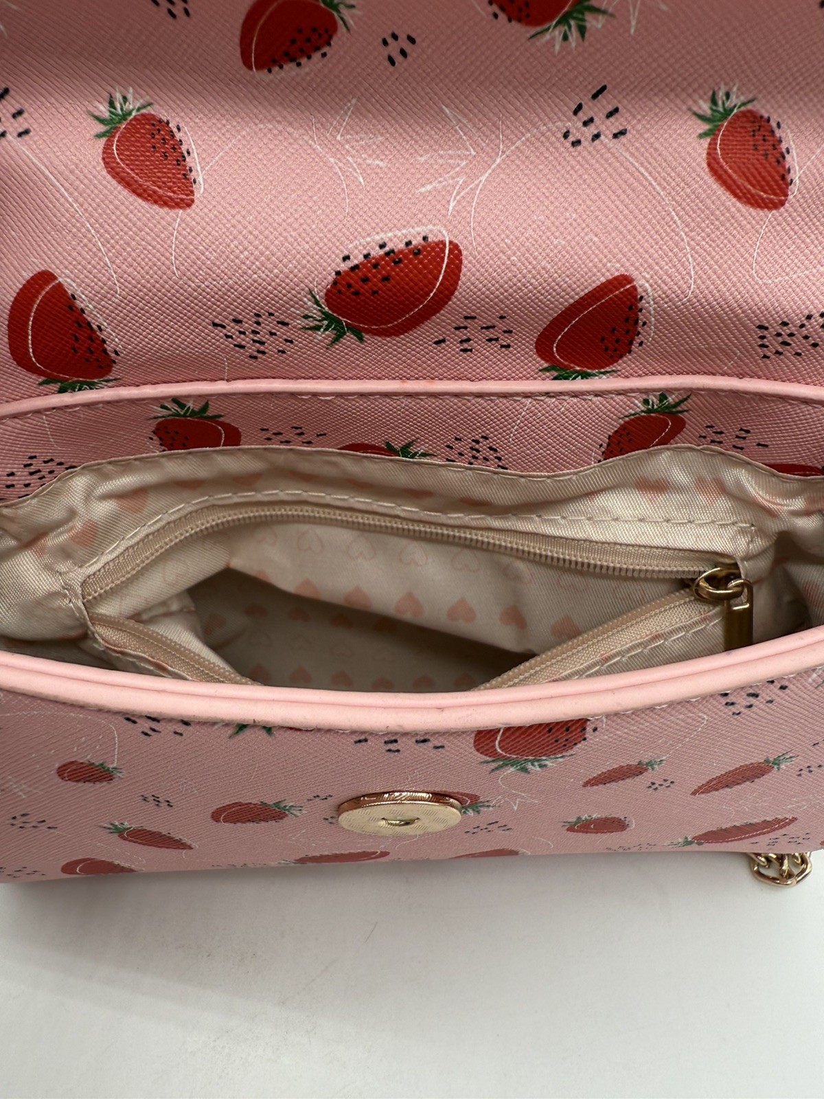 Cute Strawberry Print Mini Top Handle Crossbody Satchel Purse Pink w/ Strap NEW