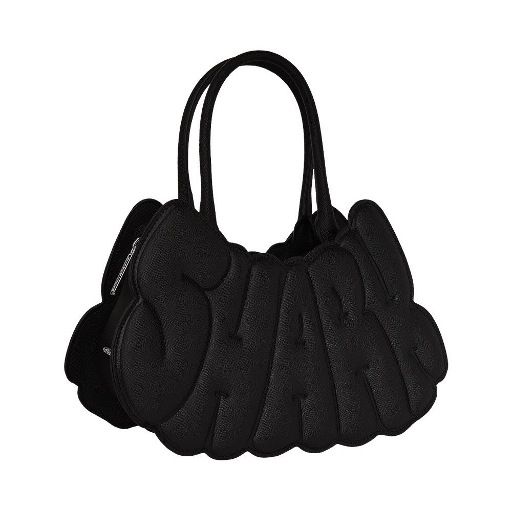 Sprayground Black Top Handle Bag Shark Theme Zip Accent Designer Women’s Satchel