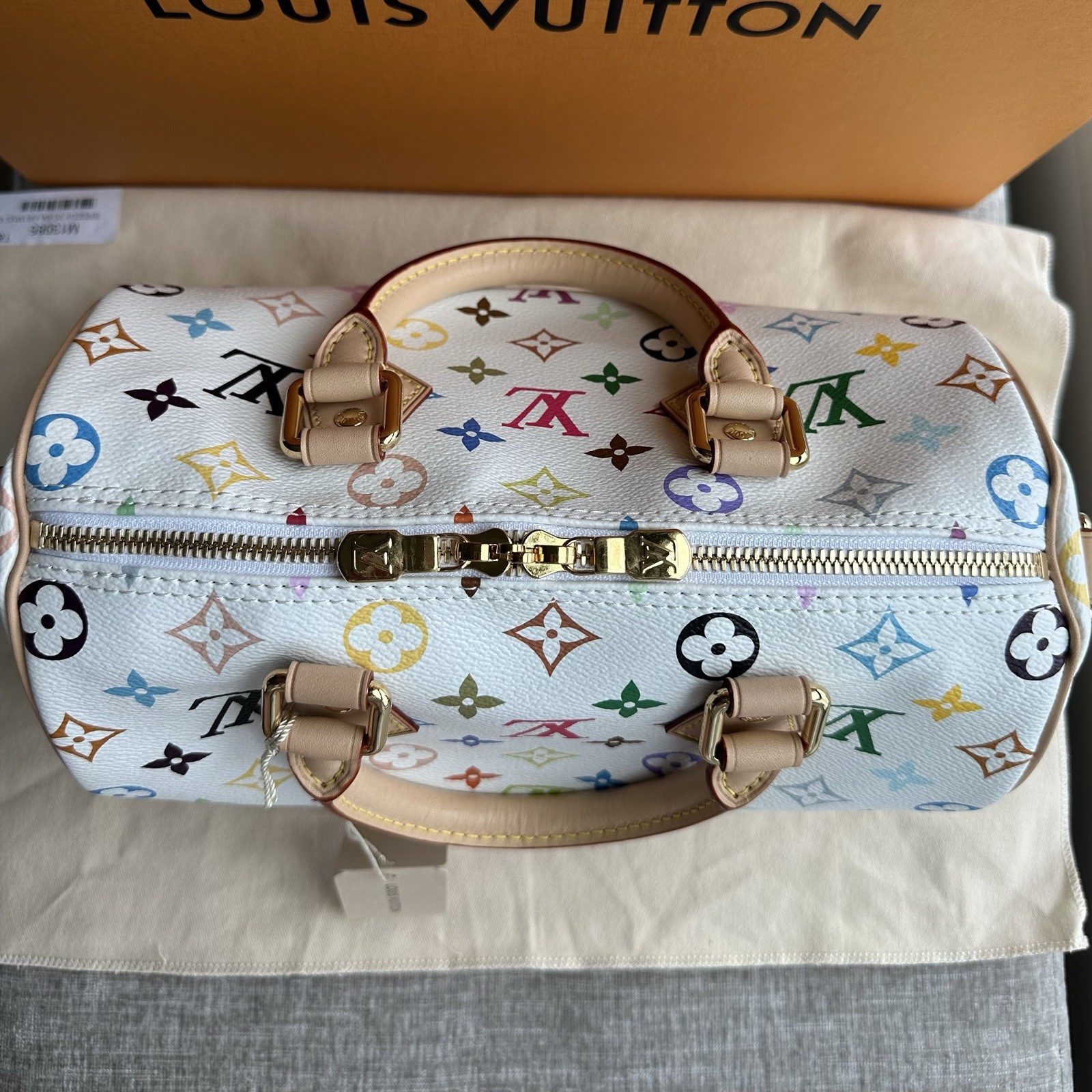 Louis Vuitton x Takashi Murakami Speedy Bandoulière 25 White Multicolor Full Set