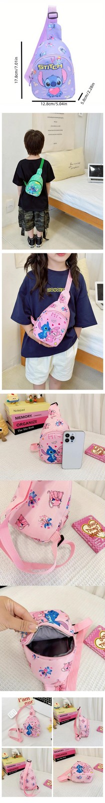 Stitch & Angel Sling Chest Bag, Cartoon Anime Crossbody Bag, Fashionable Casual