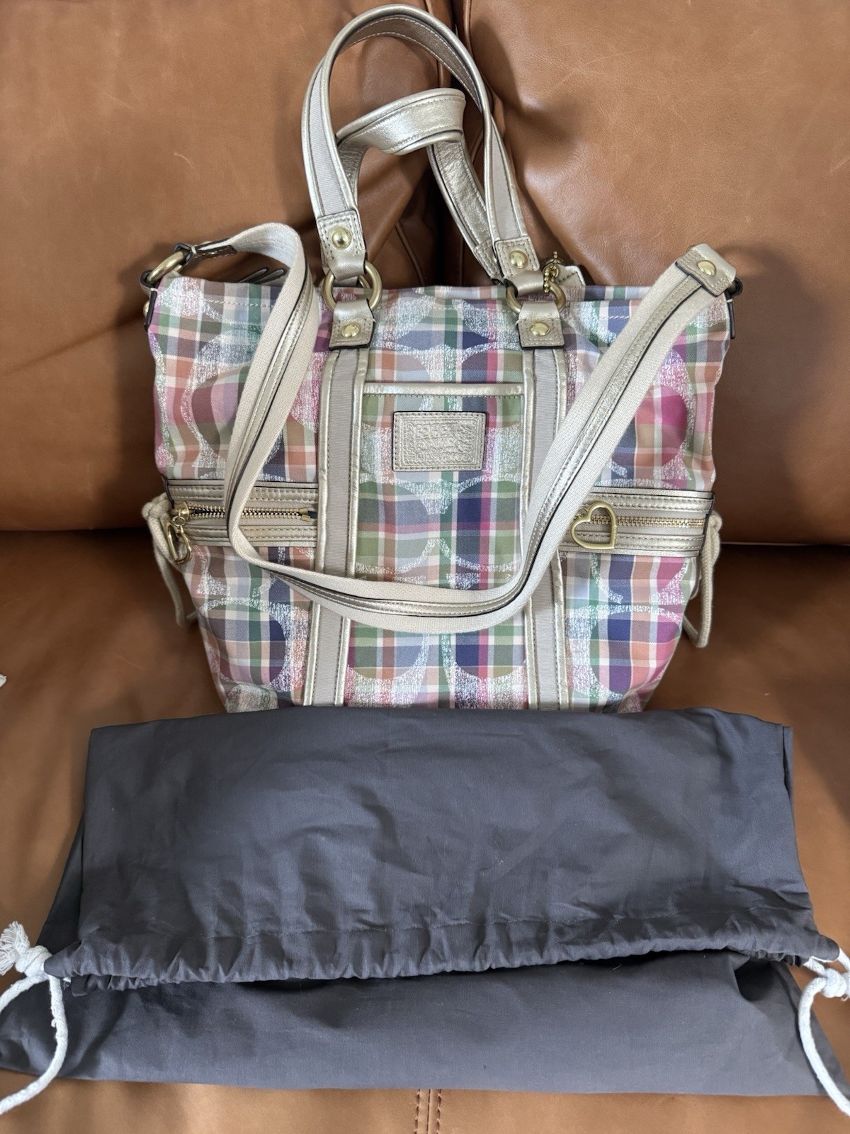 Coach Poppy Daisy Madras Plaid Handbag/Tote. Clean and Great Condition W/Dustbag
