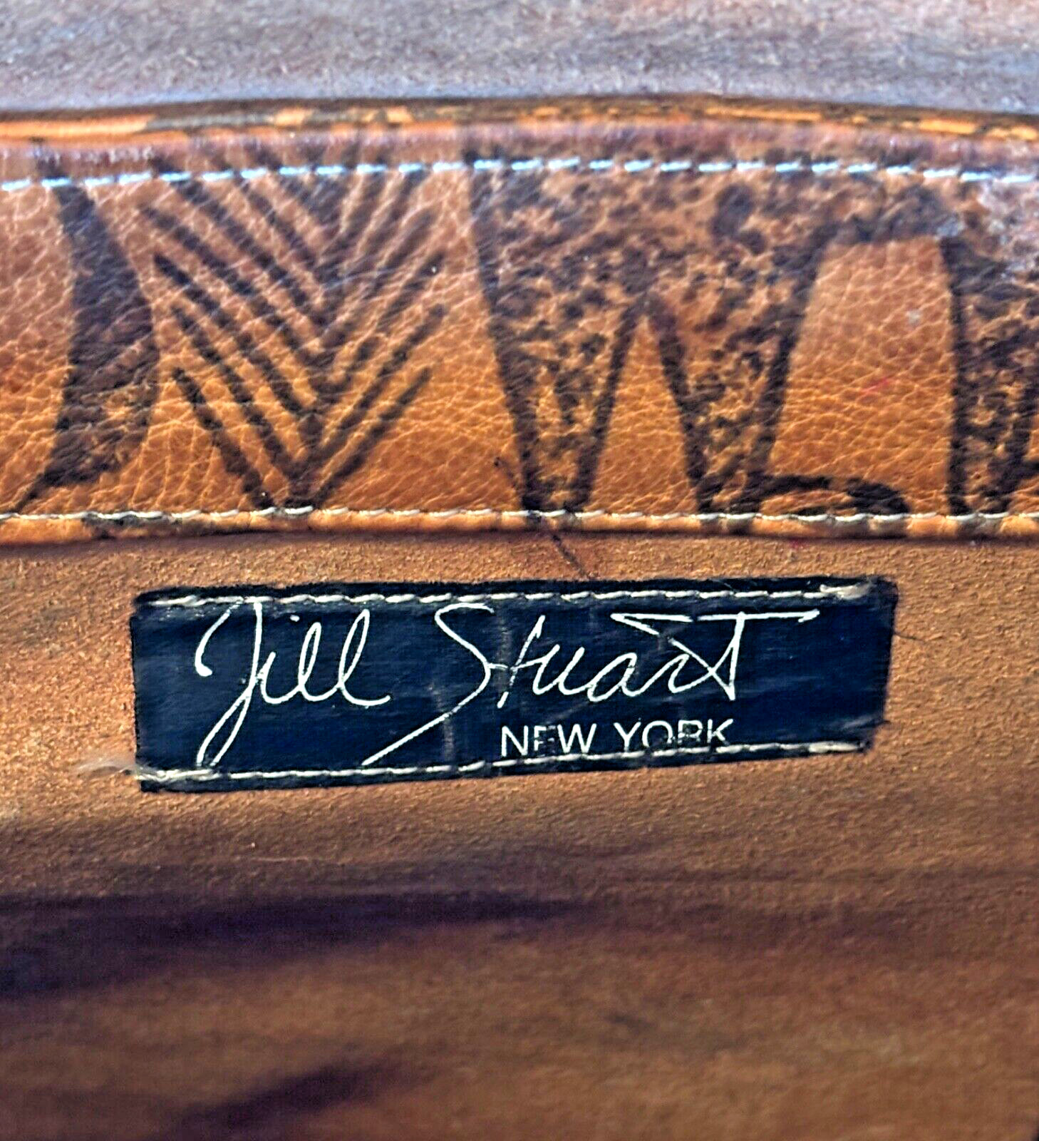 Jill Stuart Leather Shoulder Bag Purse West African Motif Boho Style 13″x9″ READ