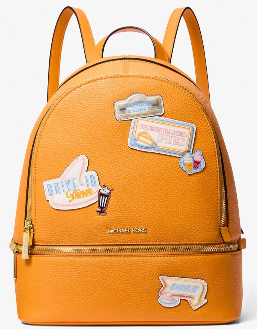 Michael Kors Rhea Medium Embellished Orange Leather Backpack 35T5GRAB2I NWT $558