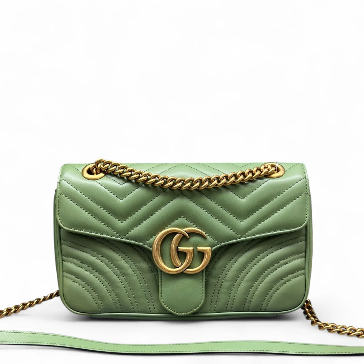 Gucci Chevron Small Gg Marmont Green Calfskin (ws071326b7r)