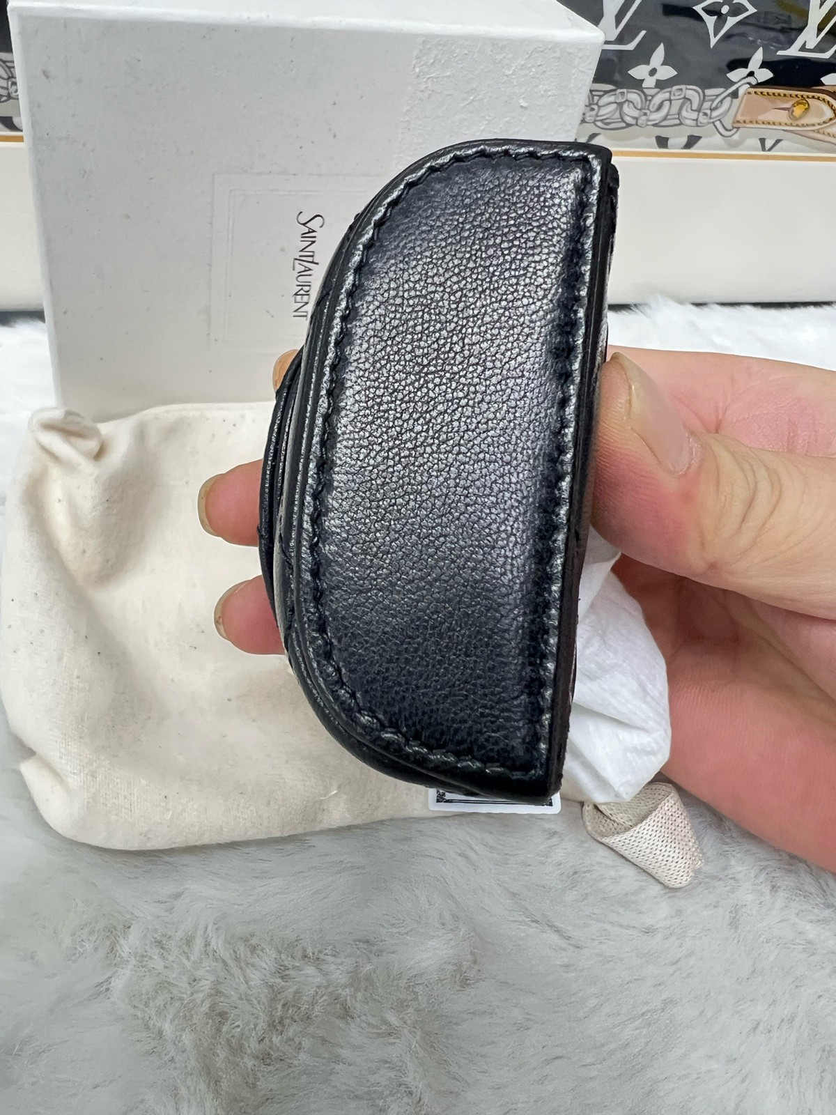 AUTH Saint Laurent June Micro Quilted Black Lambskin Gold Hardware Crossbody Bag