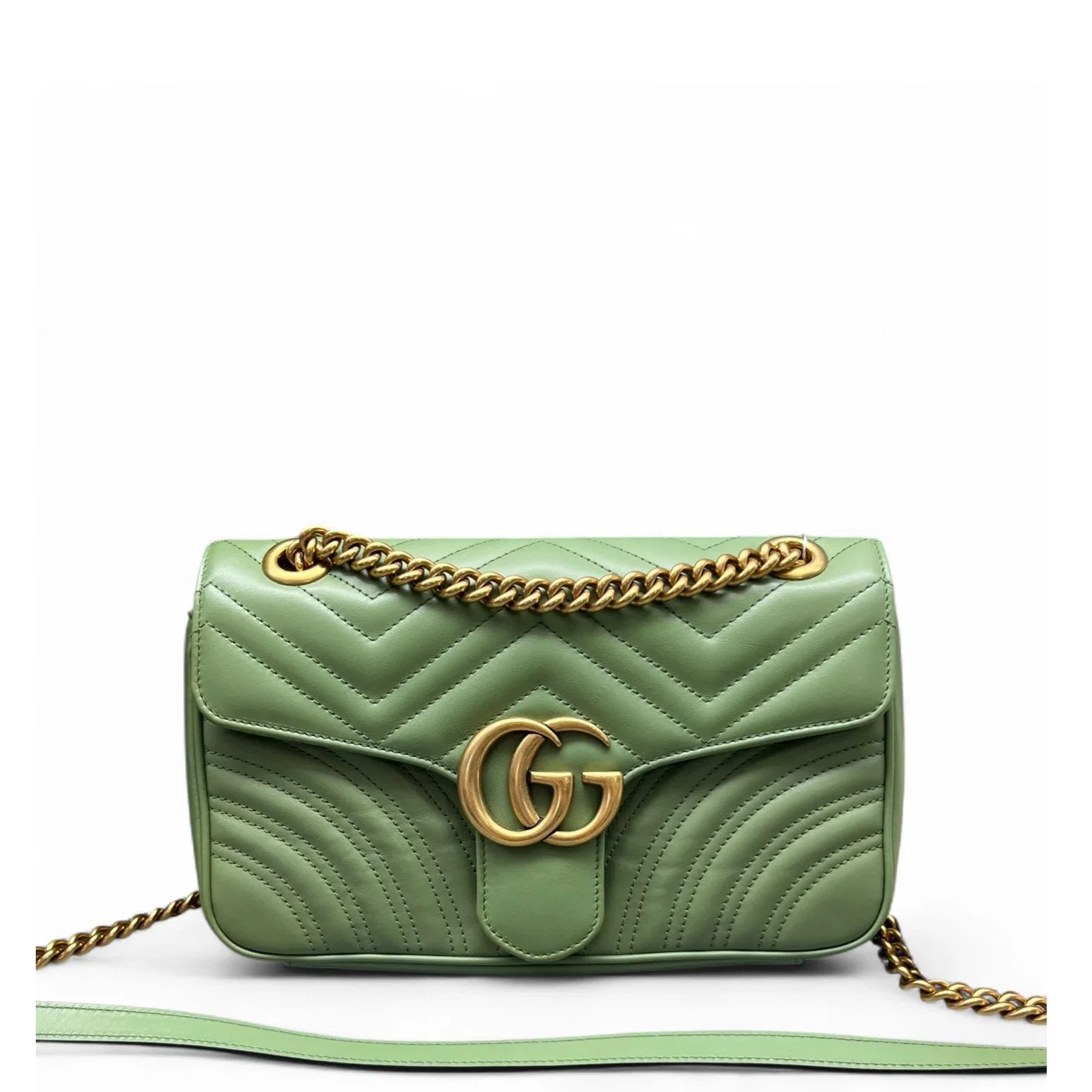 Gucci Chevron Small Gg Marmont Green Calfskin (ws071326b7r)