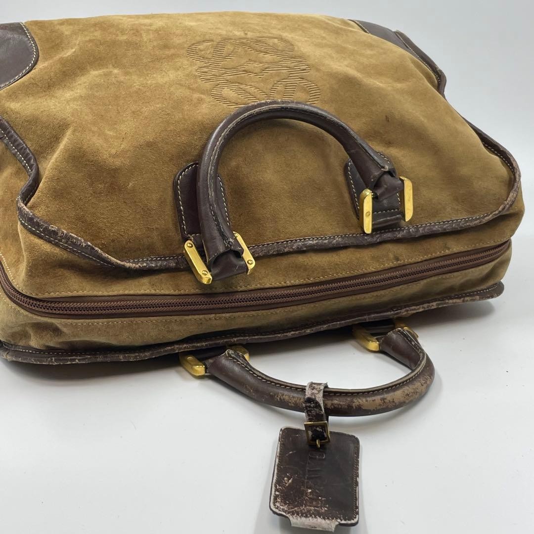 LOEWE Amazona Boston Bag Brown Suede Leather Large Travel Hand Bag Vintage