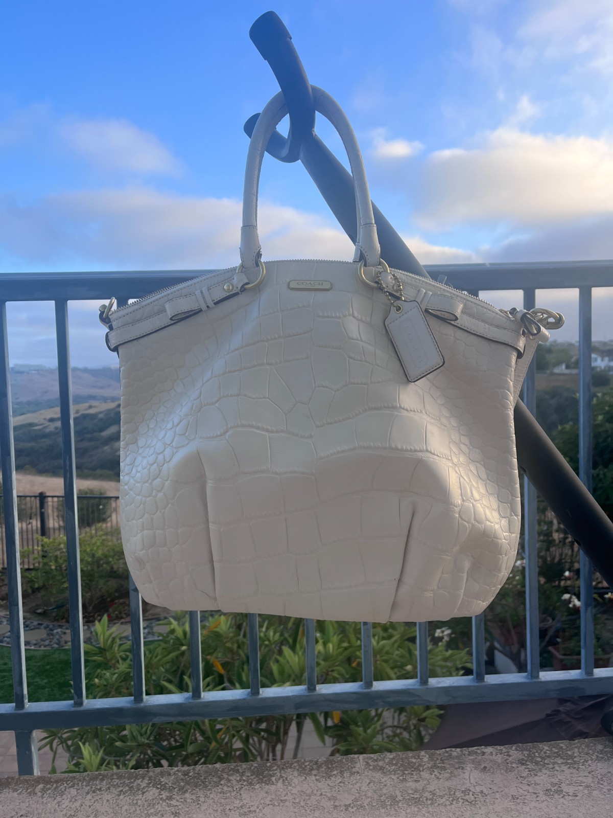 COACH Sophia Madison Croco Leather Satchel Bag Off White Pleats F23044 VTG