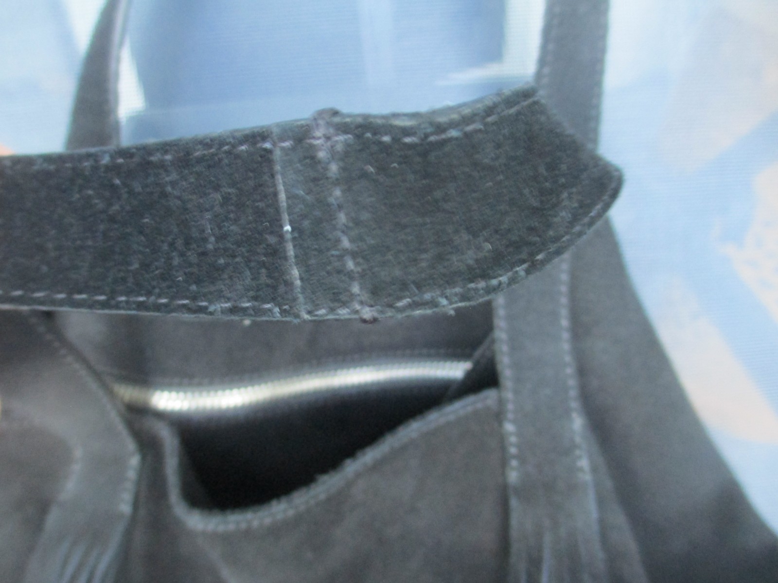 VANESSA BRUNO Black Suede Medium Sized Tote with Fringe EUC