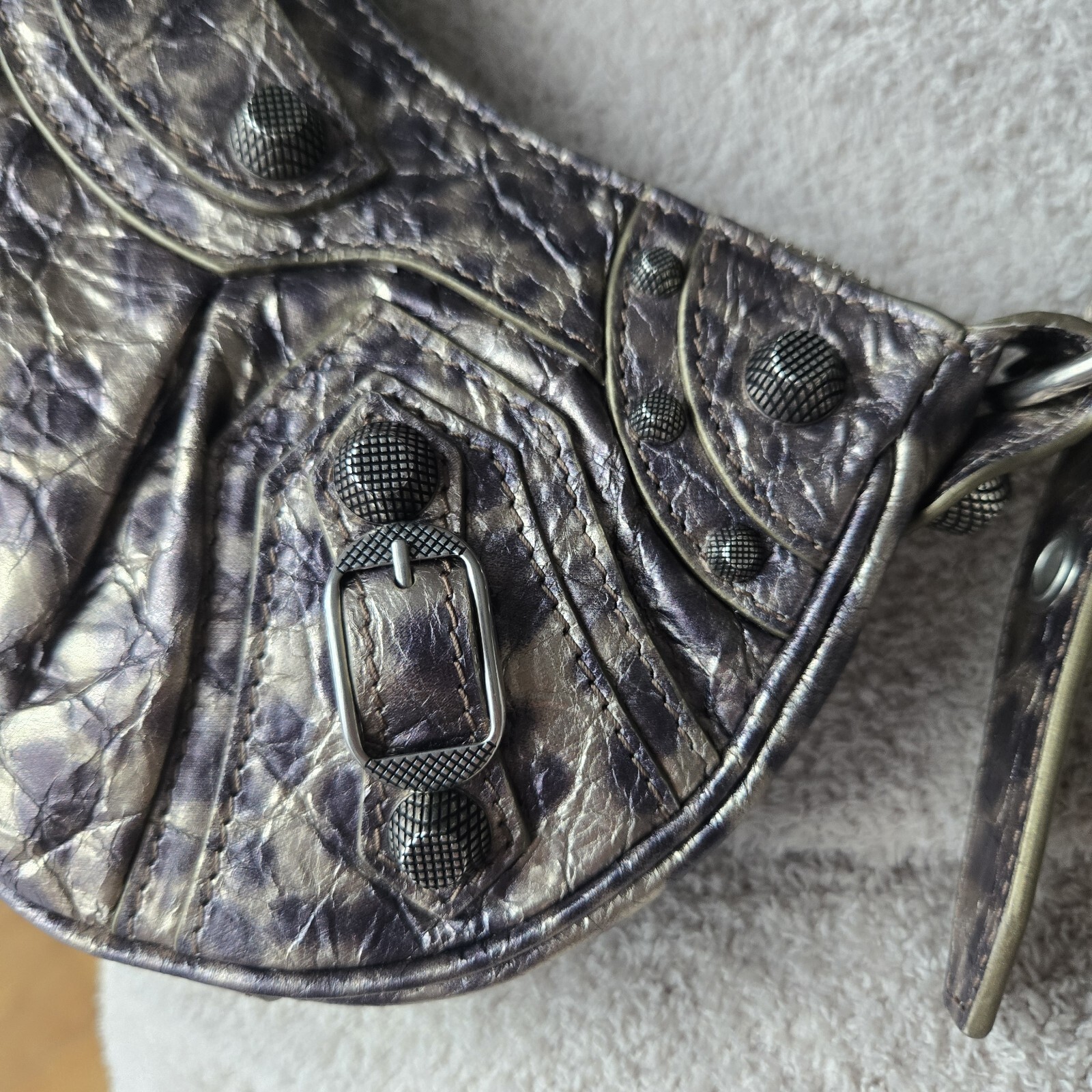 Balenciaga LE CAGOLE XS Metallic Leopard Stud Shoulder Crossbody Mini Bag $2750