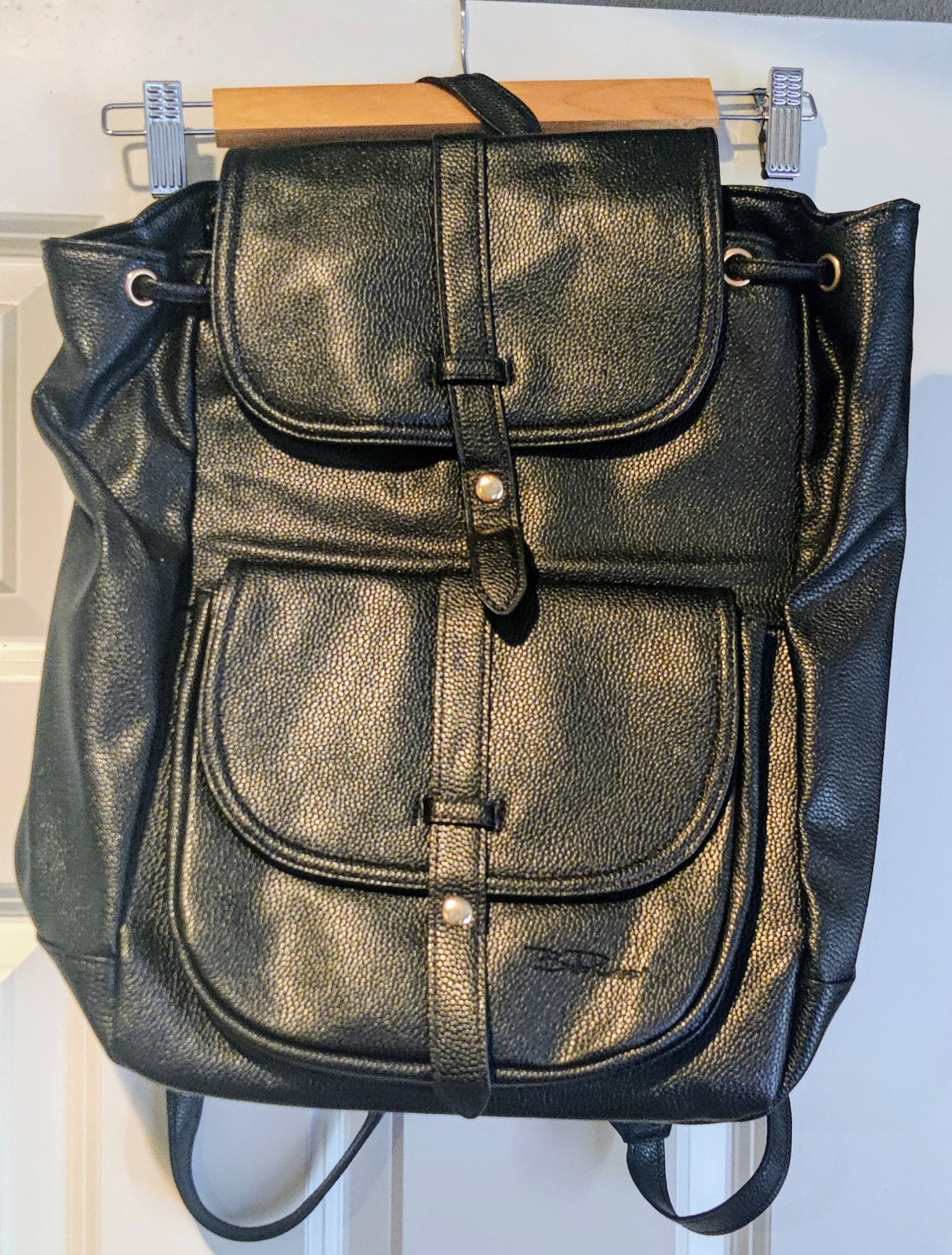 Bella Russo Black Faux Leather Backpack