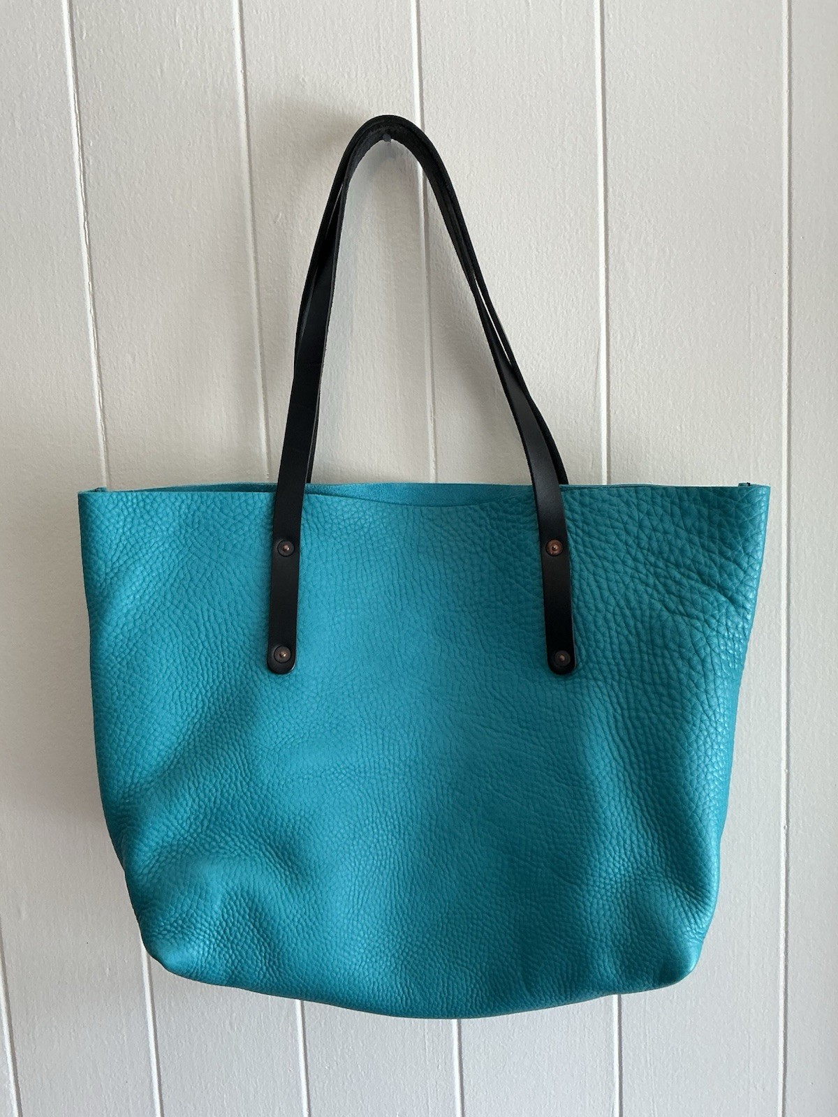 Rare Go Forth Goods Avery Handmade Leather Large Turquoise Blue Handbag Tote Bag