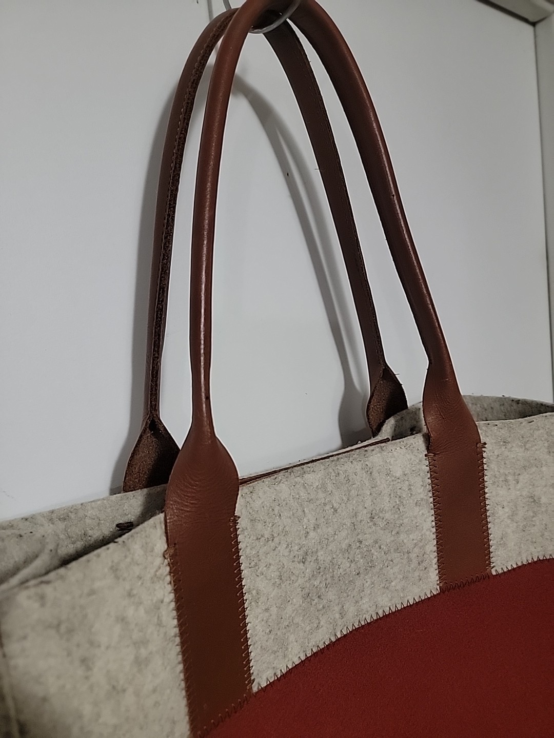 GRAF LANTZ USA MADE GRAY/RED LEATHER+WOOL FELT JAUNT SHOULDER TOTE BAG LL Bean