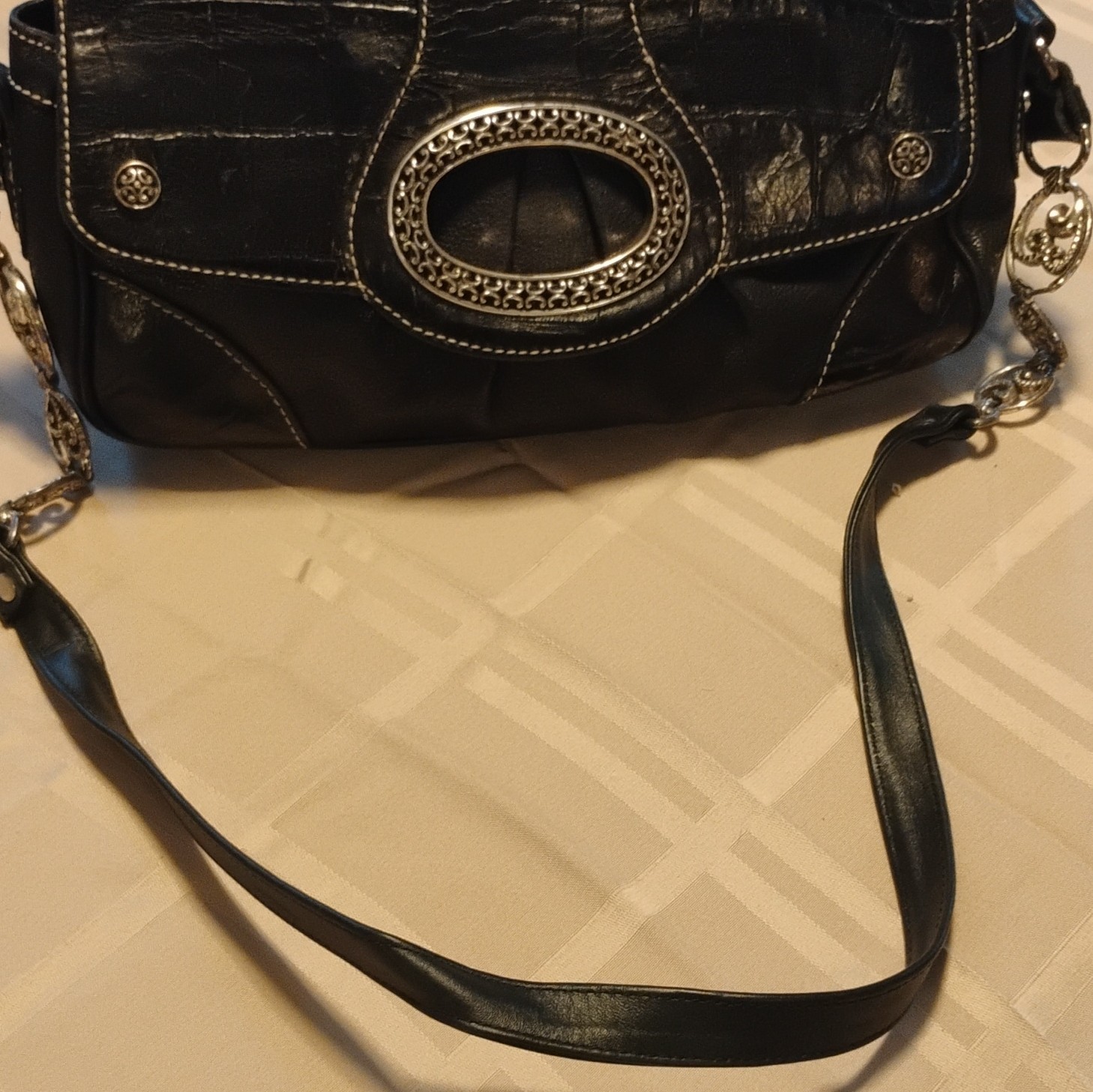 Brighton Black Shoulder Bag Silver Buckle Detachable Strap Magnetic Closure