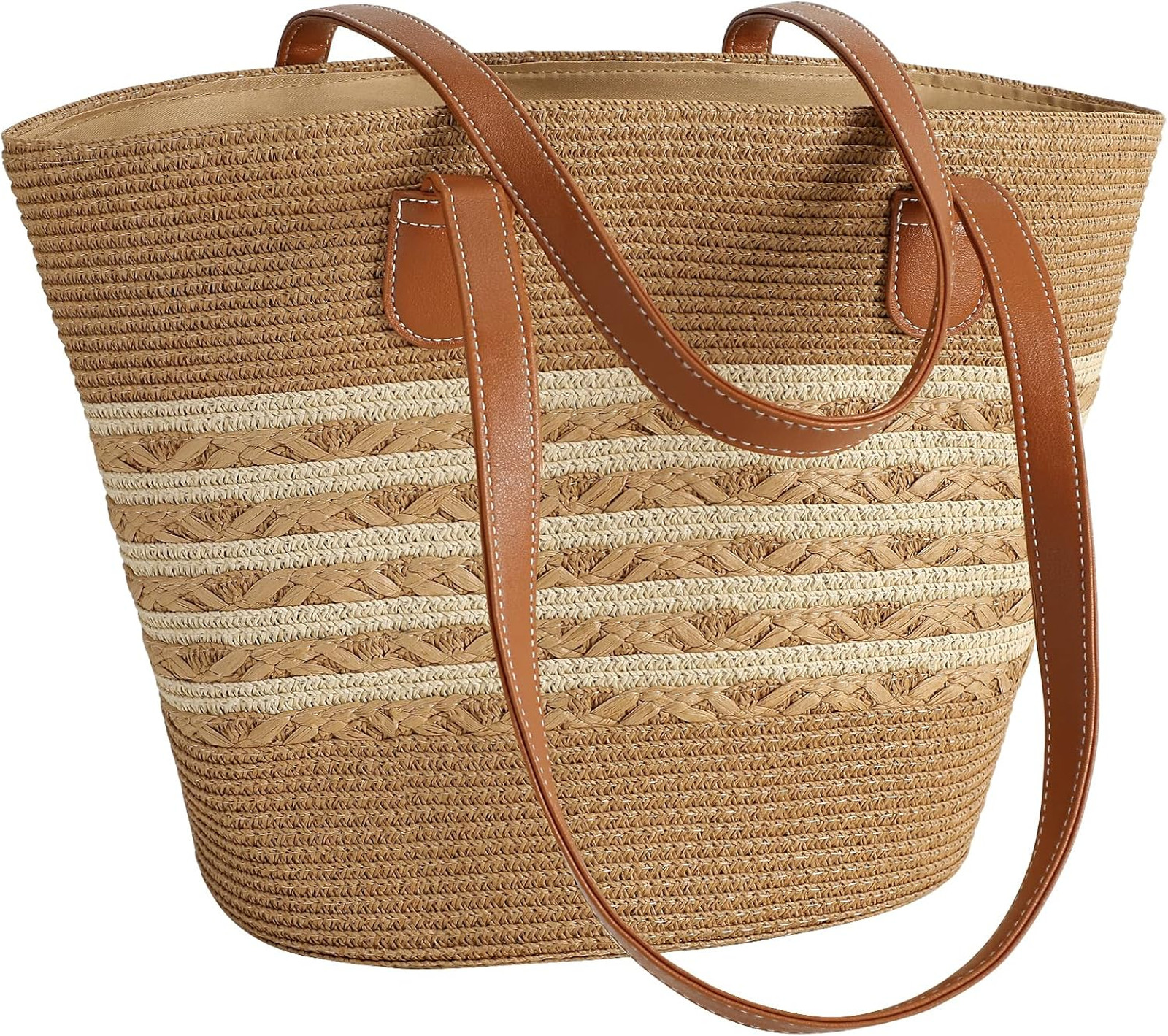 Straw Bag for Women Summer Beach Tote Woven Shoulder Purse Large Handbag