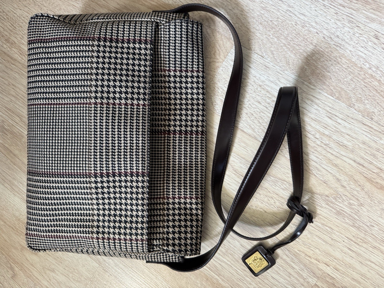 Lauren Ralph Lauren Houndstooth Shoulder Bag Magnetic, Charm, Gold Hardware