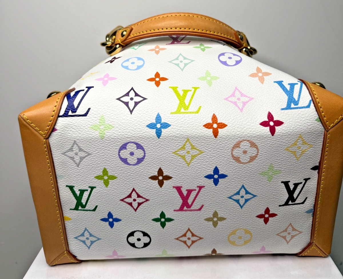 Authentic Louis Vuitton White Multicolor Murakami Audra Handbag LV Excellent