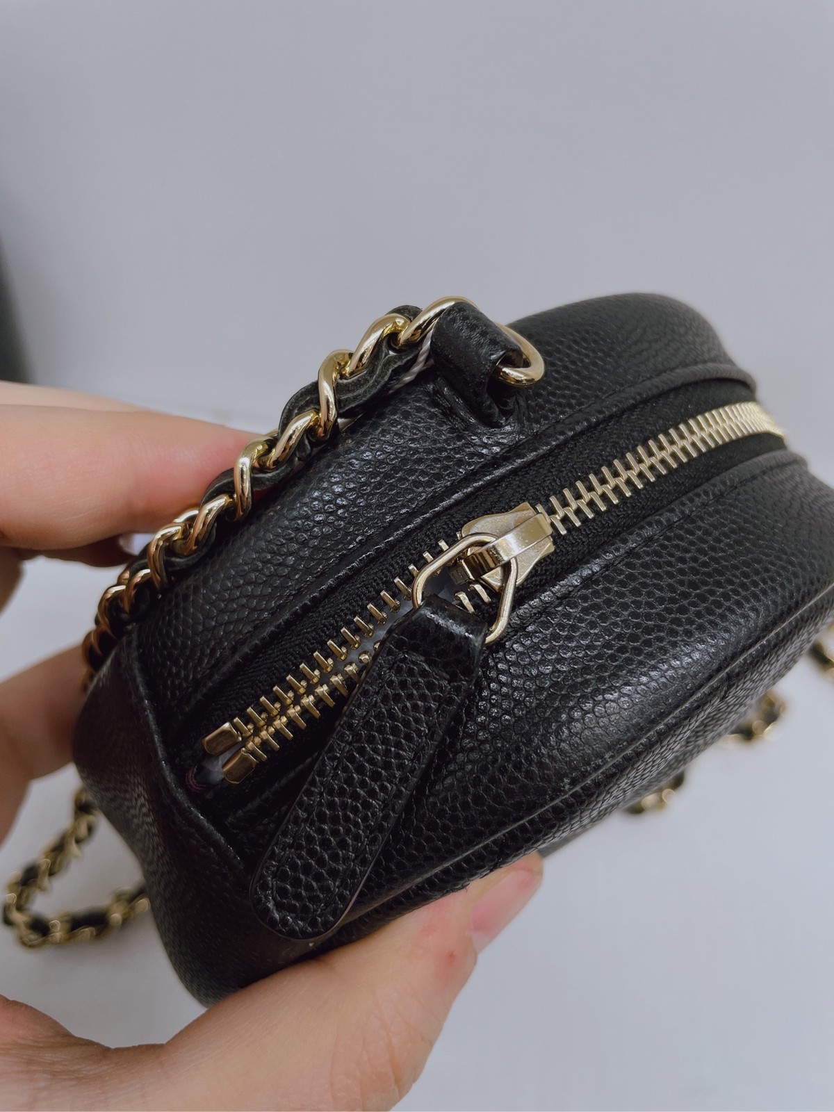 Chanel Caviar Quilted Mini Round Bag Black Grained Leather Crossbody Duty Paid