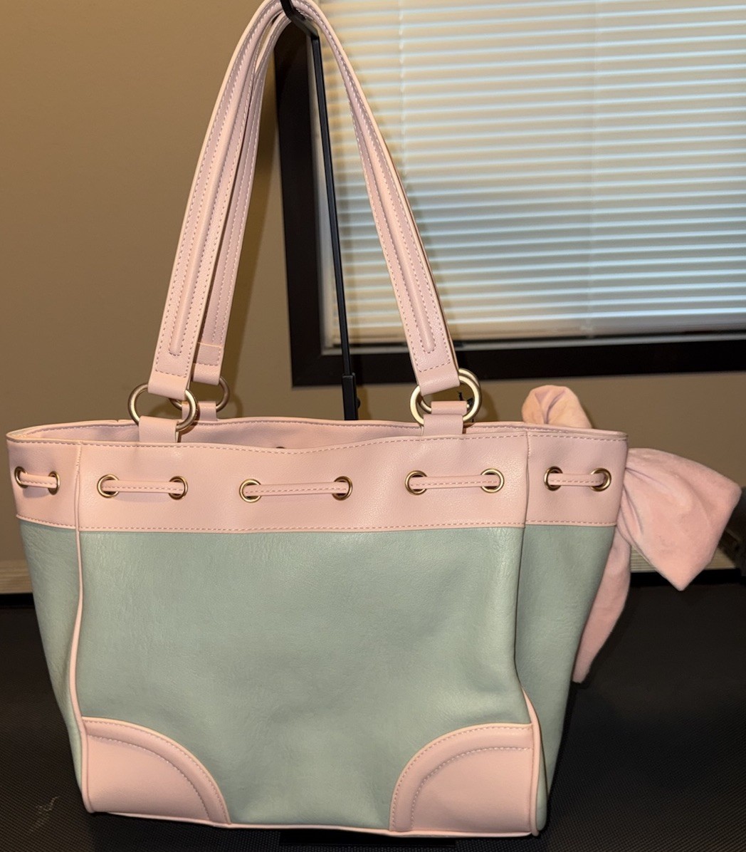Juicy Couture Frosty Green/Pink Large Tote Bow Logo Embroidered Heart Charm