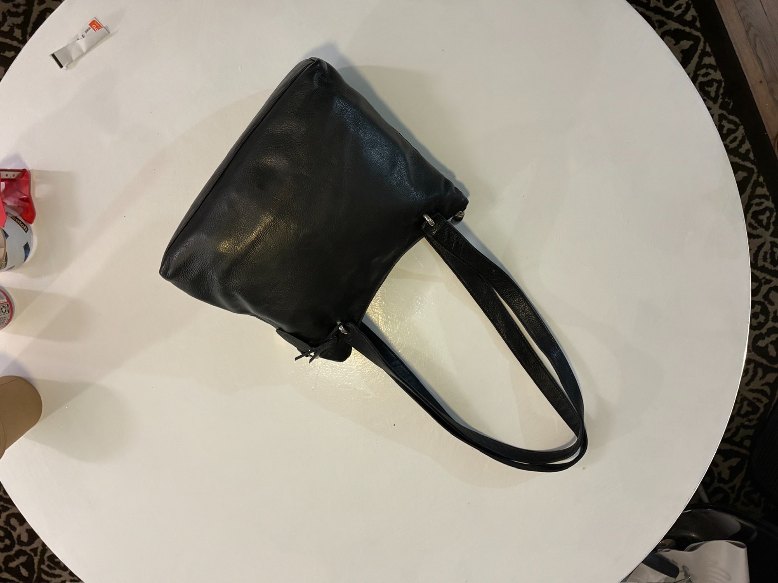 Rolfs Black Leather Shoulder Bag Minimalist 90s Vintage