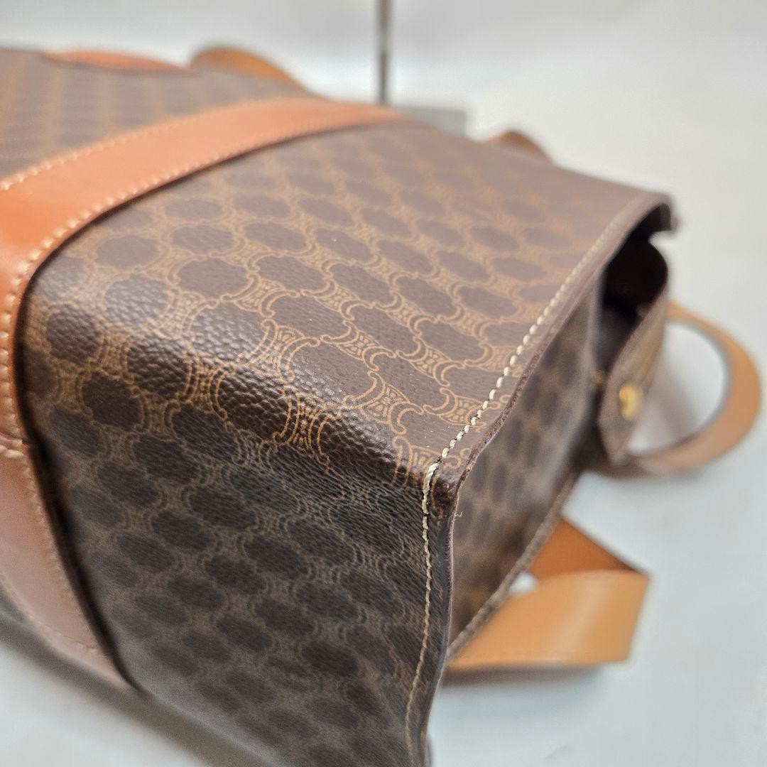 CELINE Macadam Pattern Triomphe Tote Bag Brown Leather Authentic Good Condition