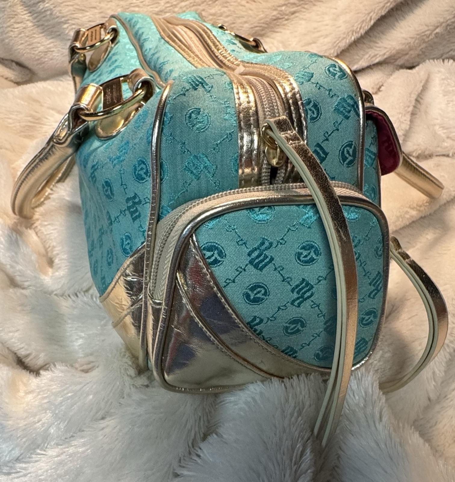 Vintage Y2K Rocawear Aqua Silver Hip Hop Streep Glam Purse Bag Handle Sparkle RW