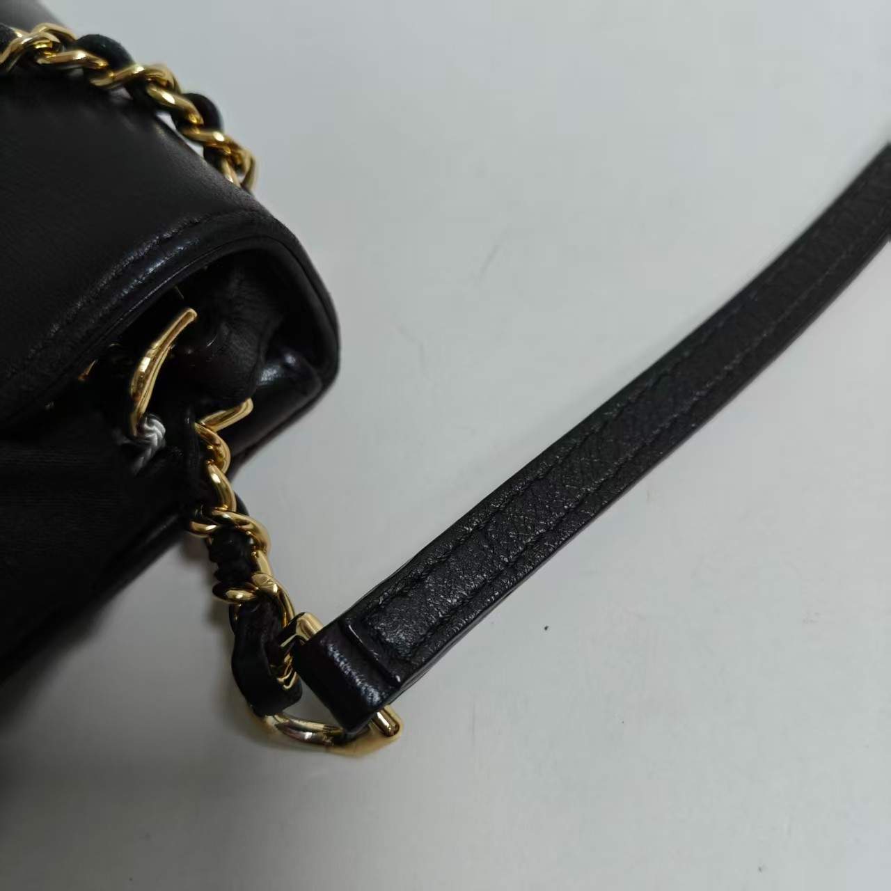 Chanel Timeless Chain Shoulder Bag Black Gold Diamond Women Classic Designer