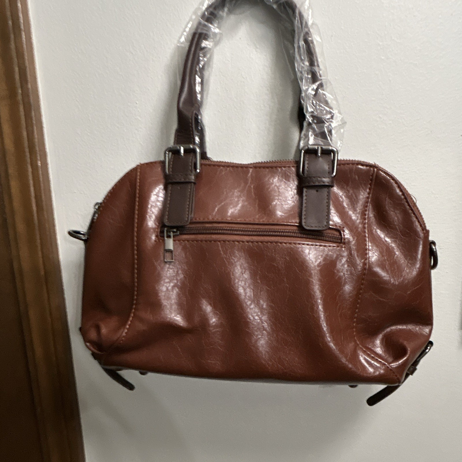 Grace Brown Satchel Top Handle Zip, Double Handles, Detachable Adjustable Strap
