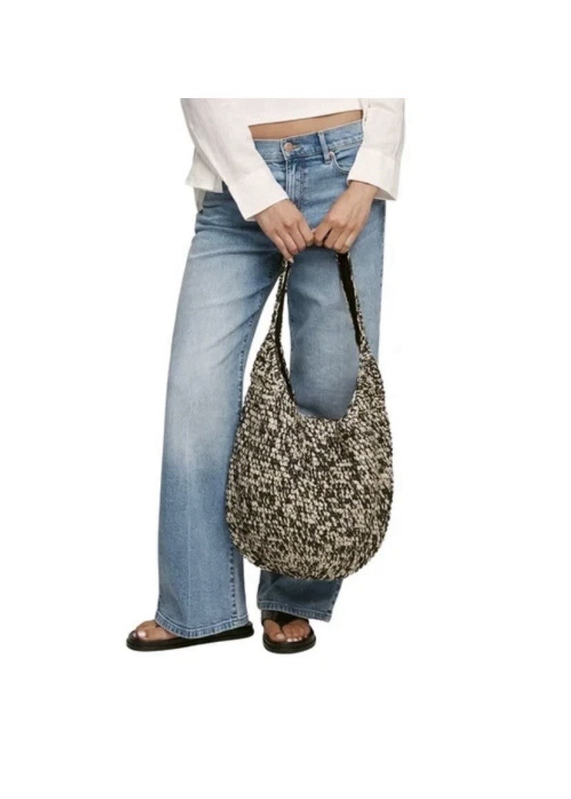 Banana Republic Women’s Black/White Tote Shoulder Bag Open Top Crescent Unlined