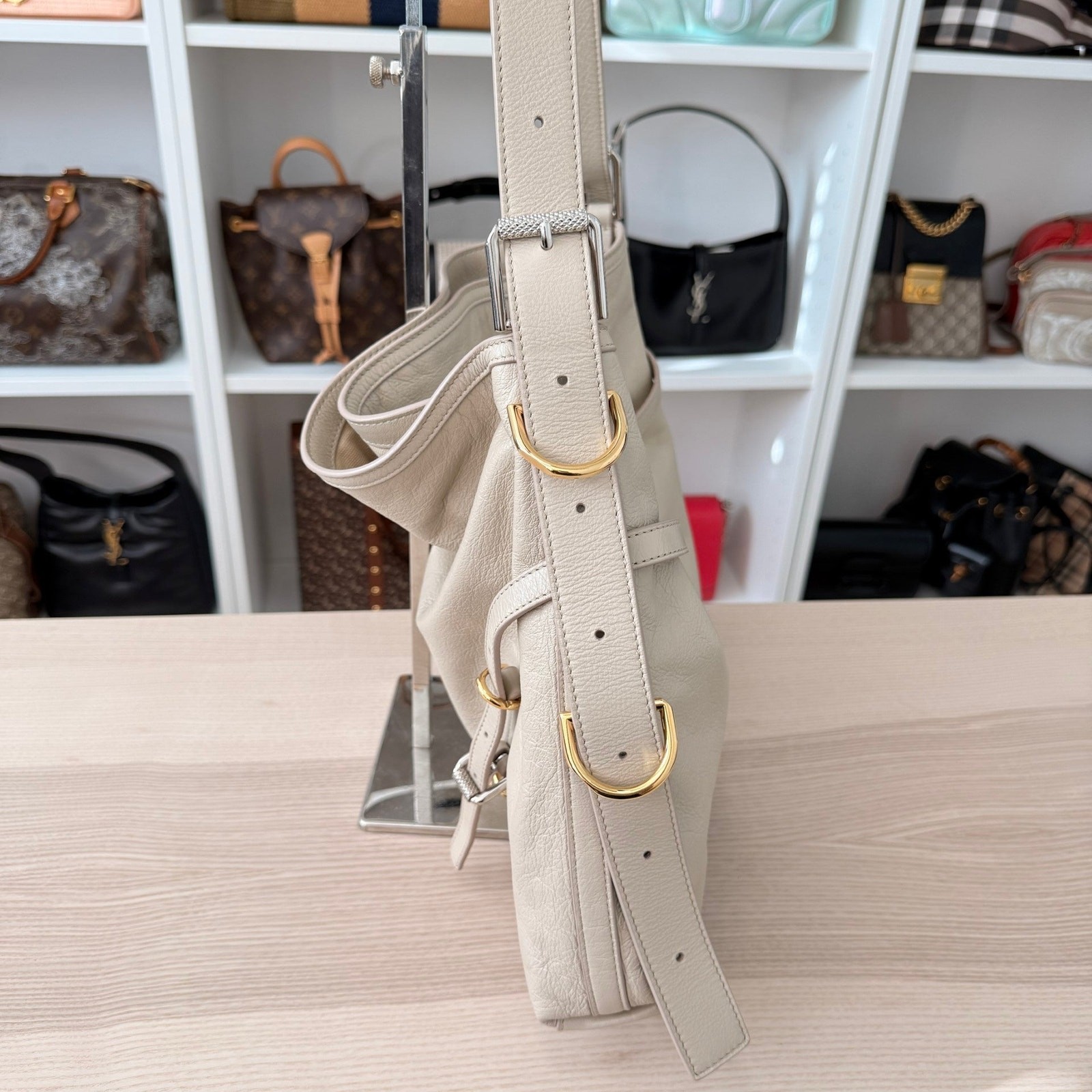 Givenchy Tumbled Calfskin Medium Voyou Bag Beige
