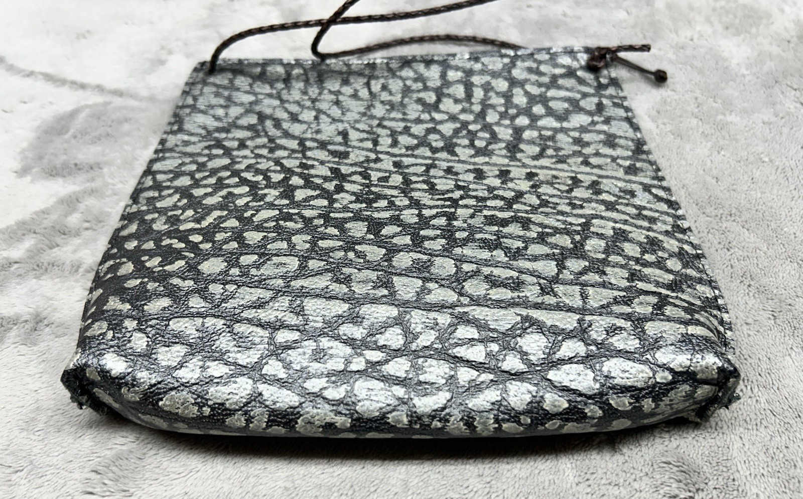 B May Purse Metallic Leather Crossbody Bag Silver Gray Minimalist Small Bag