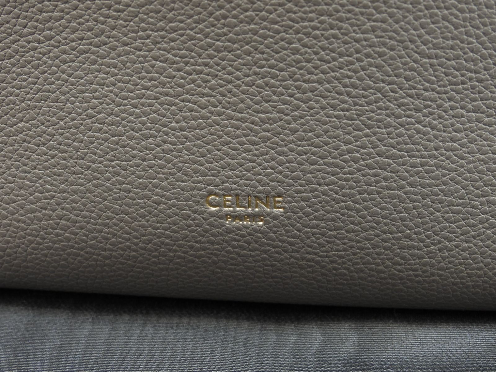 Celine Sangle Bucket Small Gray Leather Semi Shoulder Bag Grained Calfskin Gold