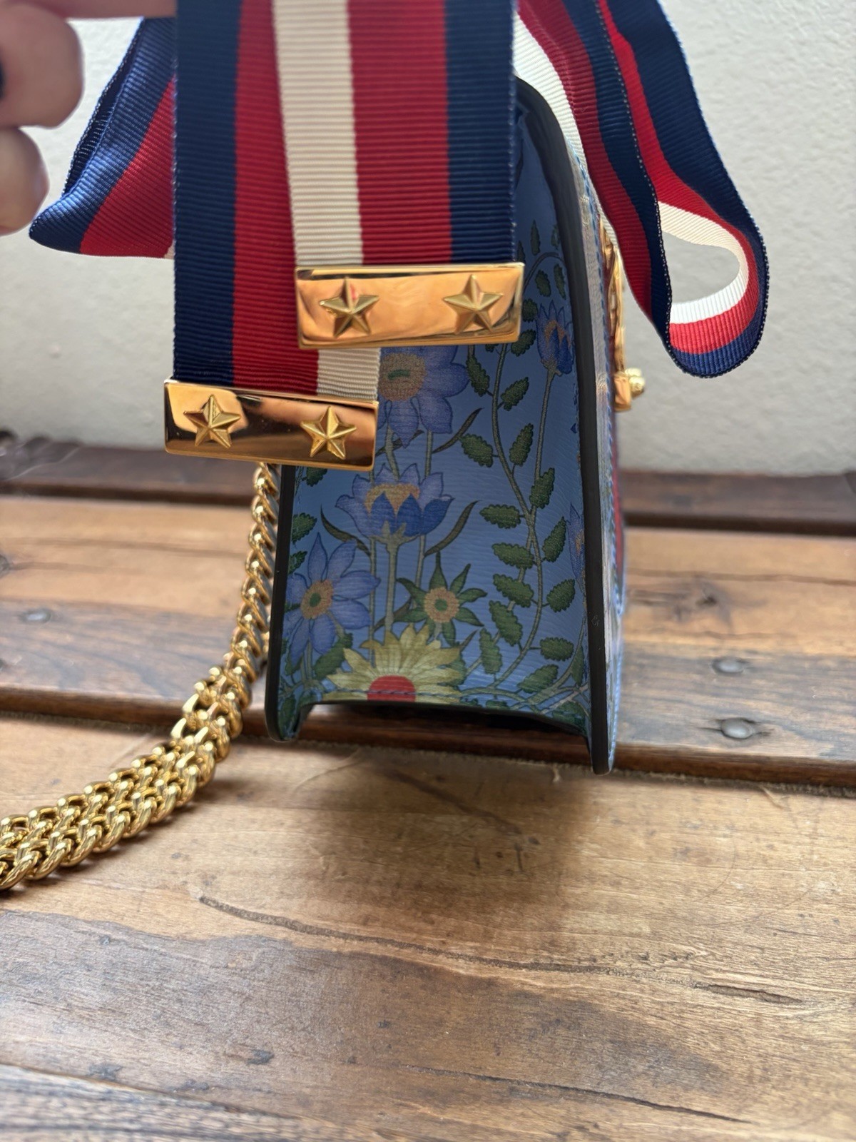Authentic Gucci Sylvie Mini Azure Blue Flora Chain Bag Bow Ribbon Mint Full Set