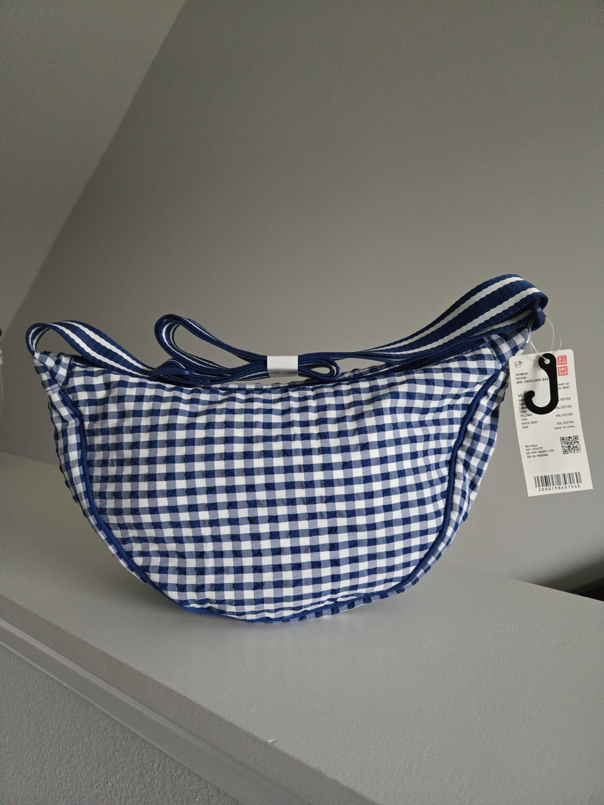 Uniqlo Gingham Check Mini Shoulder Bag Blue NWT