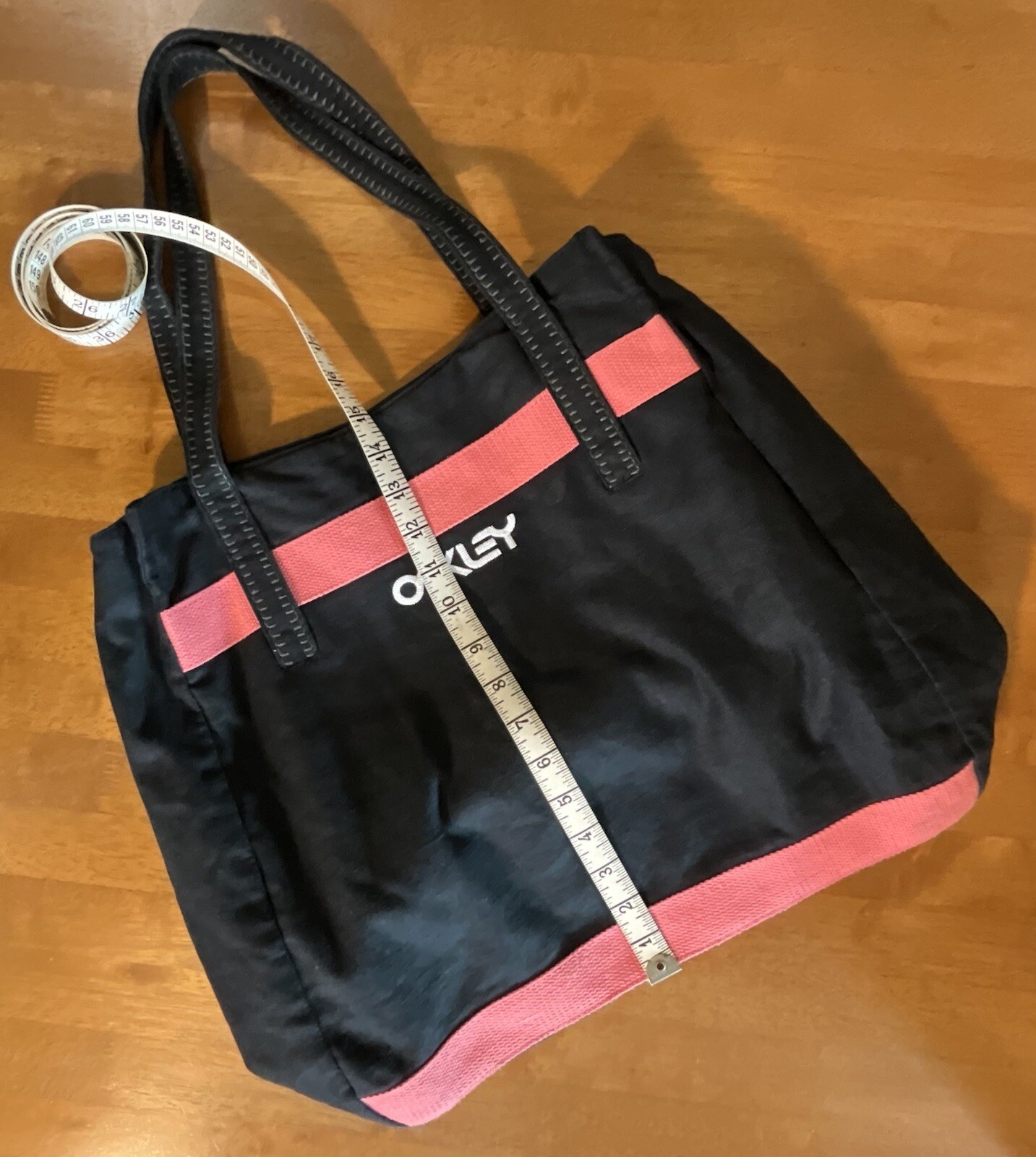 Oakley Travel Beach Bag Tote Black & Pink Cotton Jute Festival Embroidered Logo