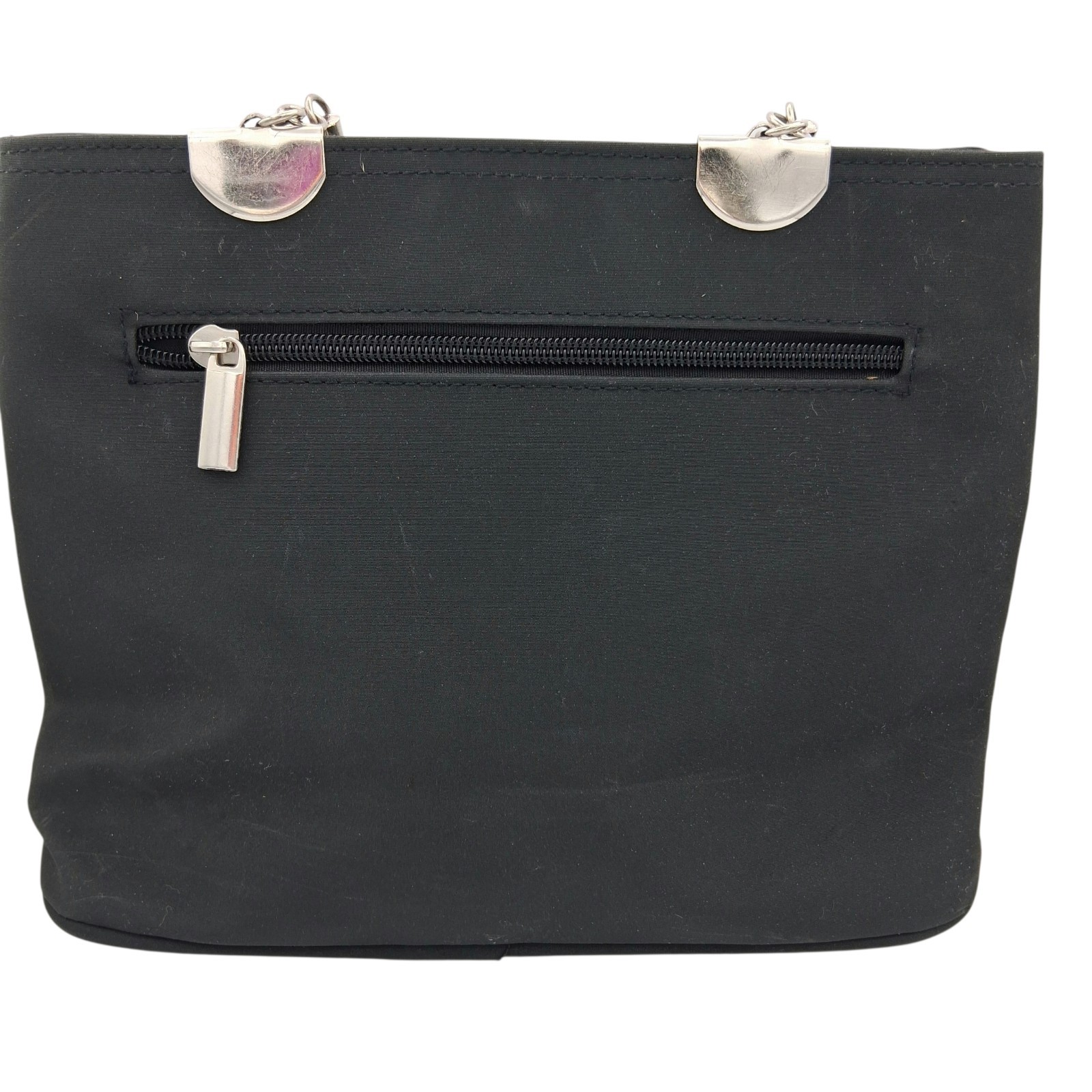 Black Nylon Tessuto Style Purse Silver Hardware Y2K Structured Bag