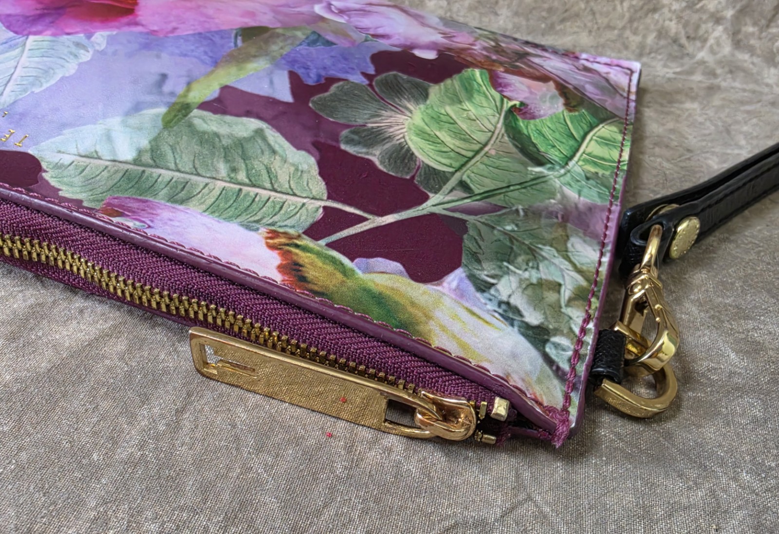 Ted Baker London Cassy Floral Clutch Wristlet Pink Rose Dark Purple Background