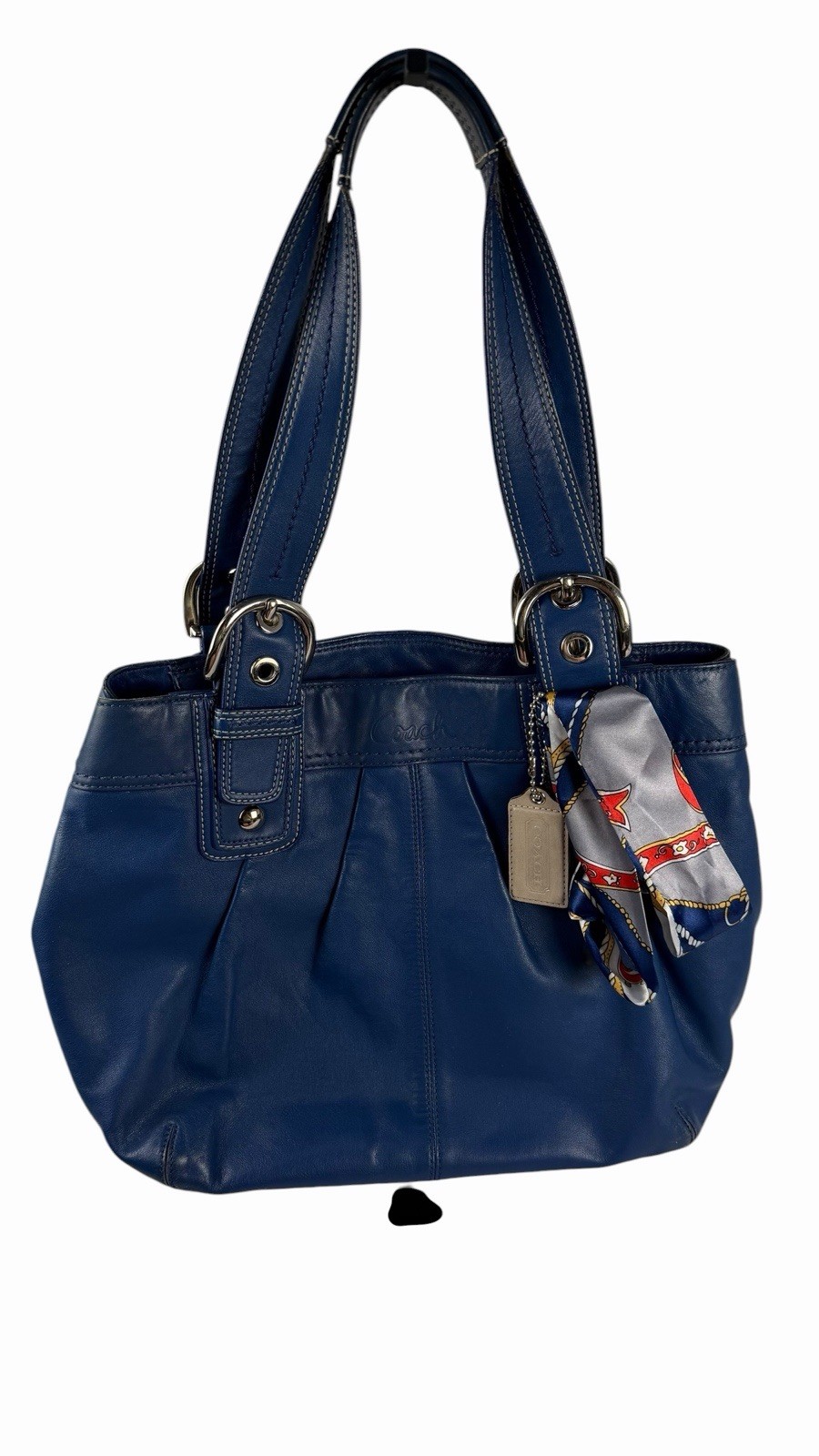 Coach Soho Royal Blue Pleated Leather Shoulder Tote Bag F15045 Satchel