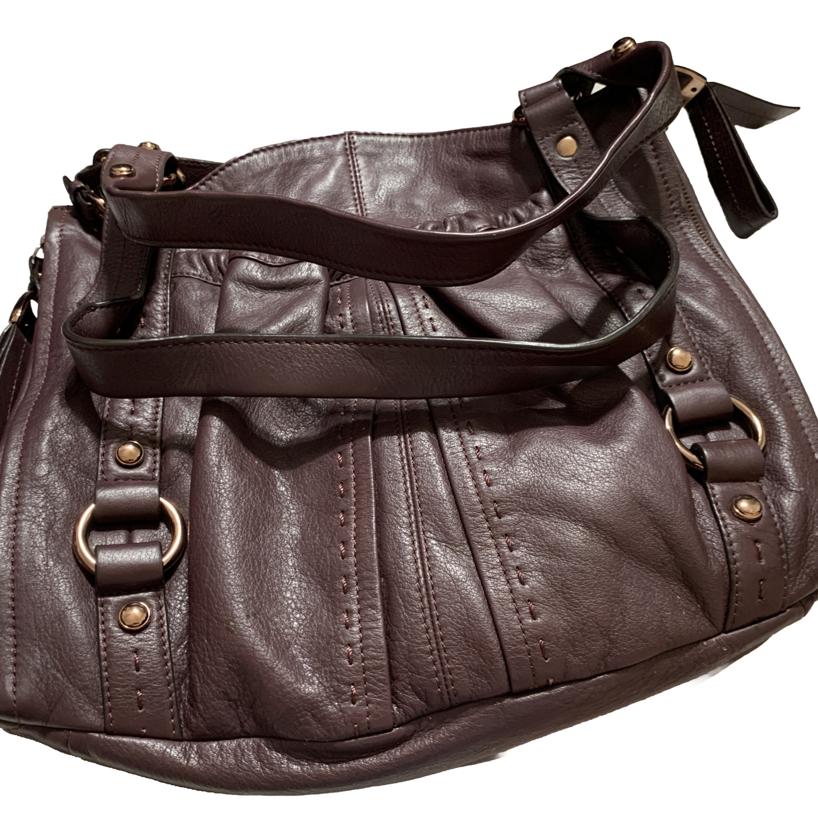 B. Mahowski Burgundy Leather Double Shoulder Straps Side Pockets Back Slit