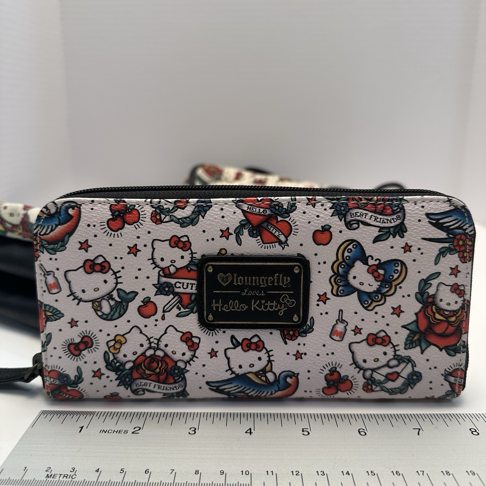 2015 Loungefly Hello Kitty Tattoo Print Drawstring Backpack Purse & Wallet HTF