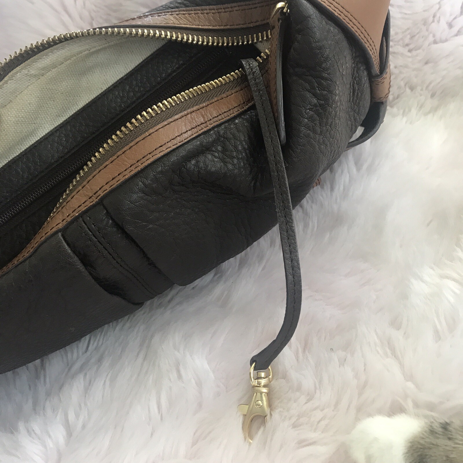 Vintage Michael Kors Harness Purse Shoulder Bag Pebbled Leather Black Brown Gold