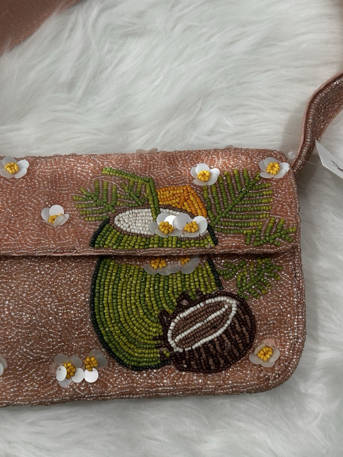 Sol and Mer Beaded Bag Tropical Coconut Cocktail Drink Sequib Flowers NWT